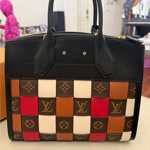 Louis Vuitton Black and Multicolor Checkered Satchel